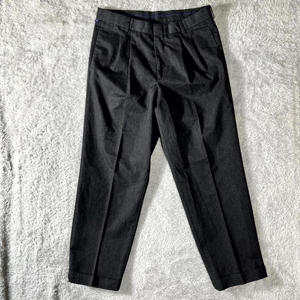Dockers Dress Pants Men 33 Black Pleated Straight Leg Cuffed Hem Formal Business